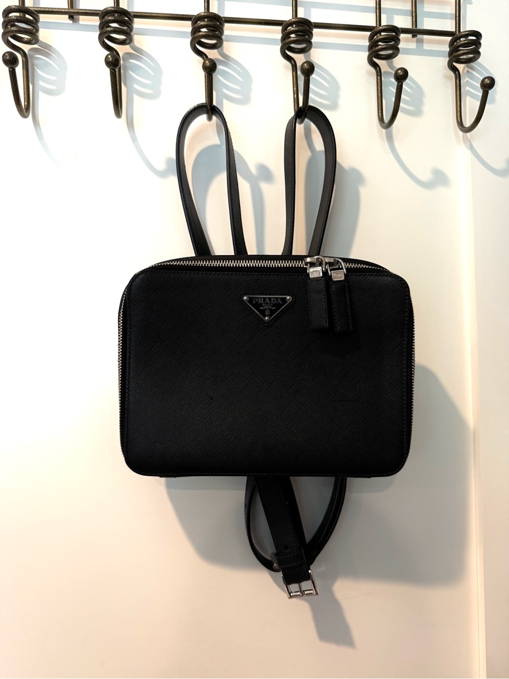Prada Black Saffiano Cuir Leather Backpack